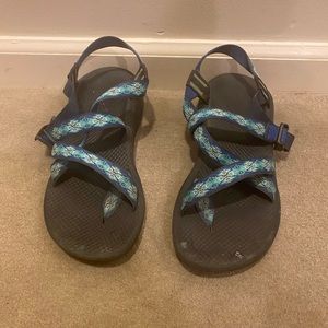 Green and Blue Chacos with Toe Strap